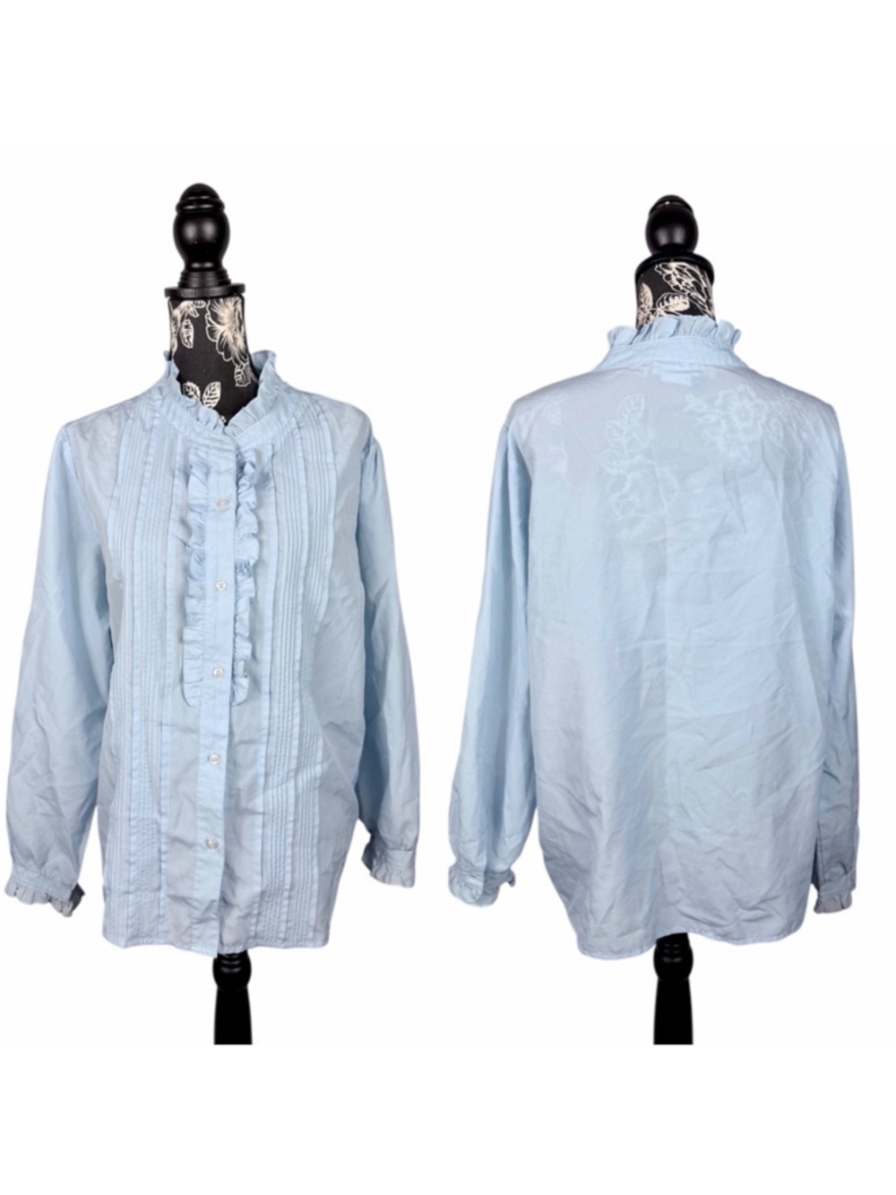 5 for $25 Vicki Wayne vintage light blue ruffle button up top size medium